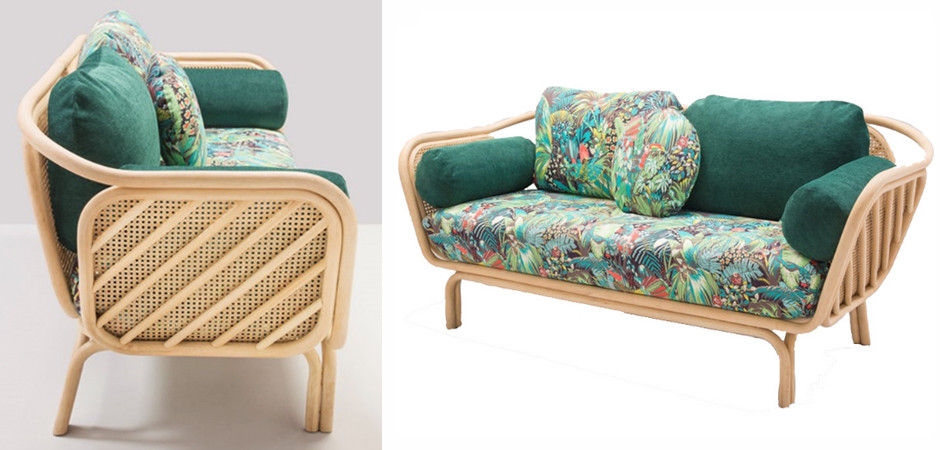 Диван из ротанга Wicker Sofa с Зеленой обивкой