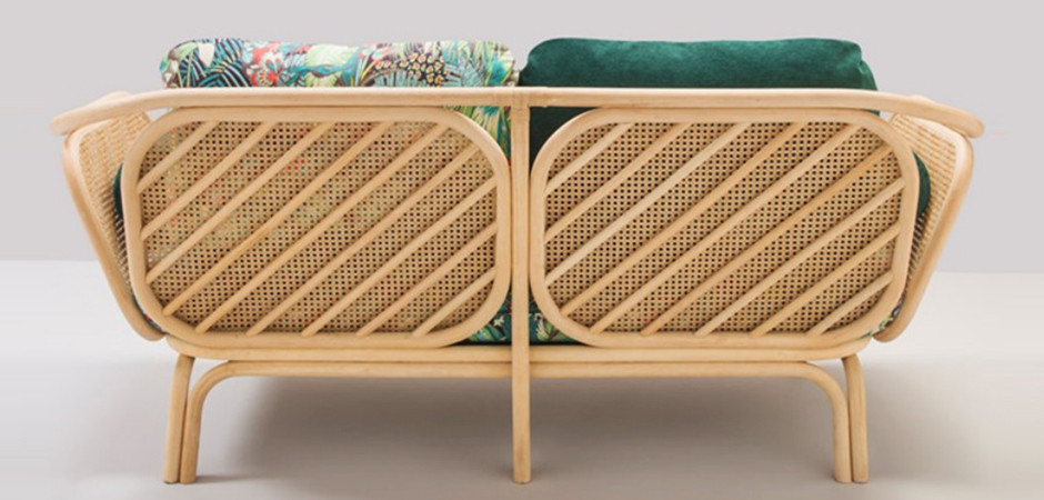 Диван из ротанга Wicker Sofa с Зеленой обивкой
