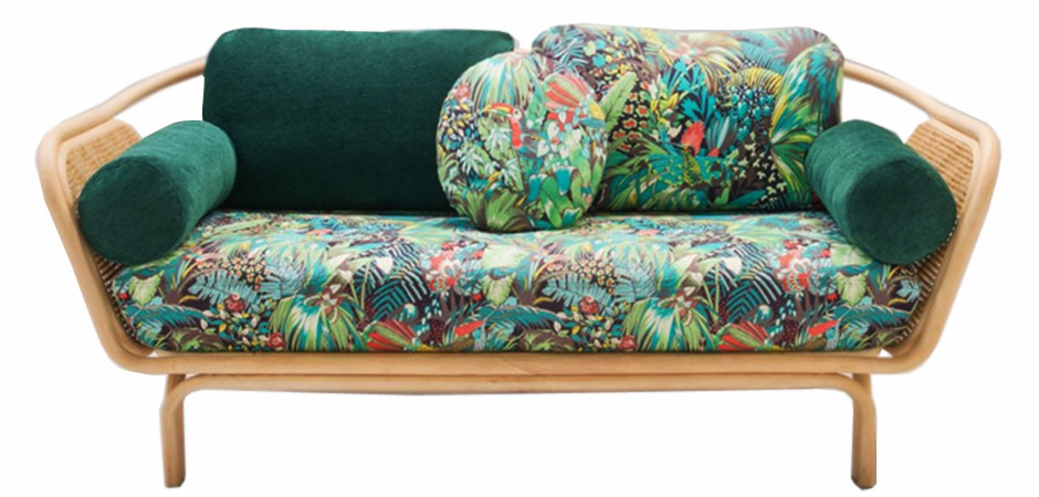 Диван из ротанга Wicker Sofa с Зеленой обивкой