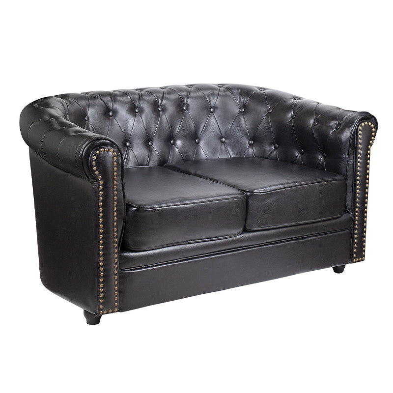 Диван кожаный двухместный на 4-х деревянных ножках из массива березы Logan Leather Seating black