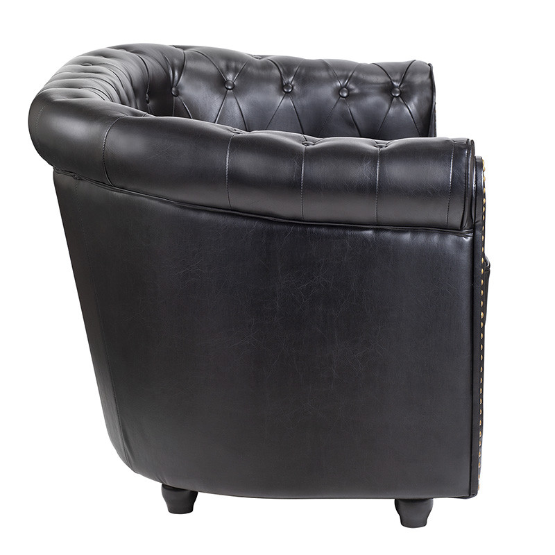 Диван кожаный двухместный на 4-х деревянных ножках из массива березы Logan Leather Seating black