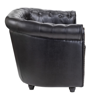 Диван кожаный двухместный на 4-х деревянных ножках из массива березы Logan Leather Seating black