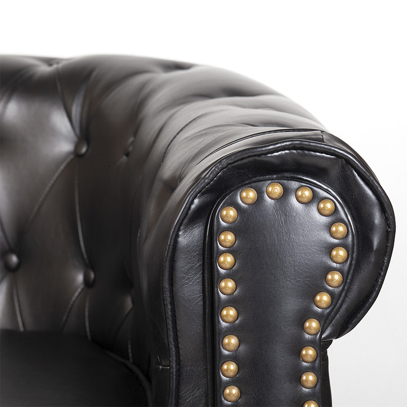 Диван кожаный двухместный на 4-х деревянных ножках из массива березы Logan Leather Seating black