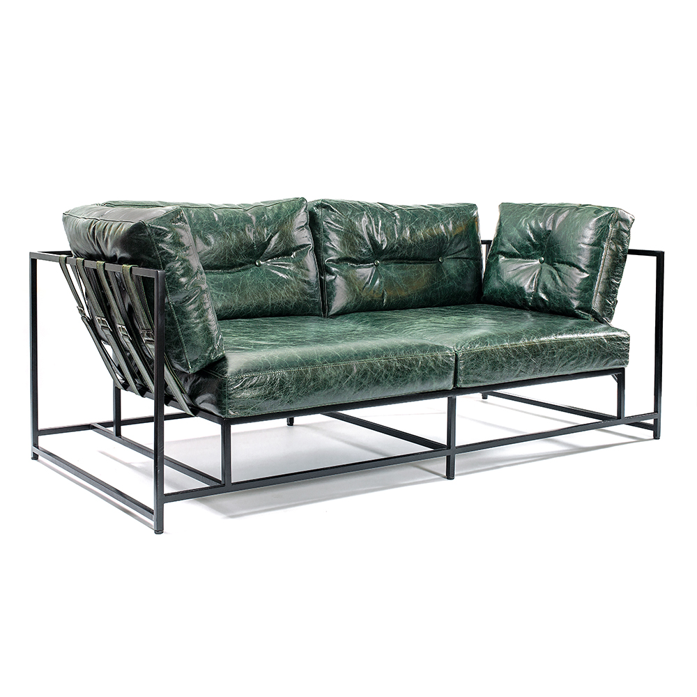Диван Лофт Натуральная Винтажная кожа Зеленый Two Seat Encounter Leather Sofa