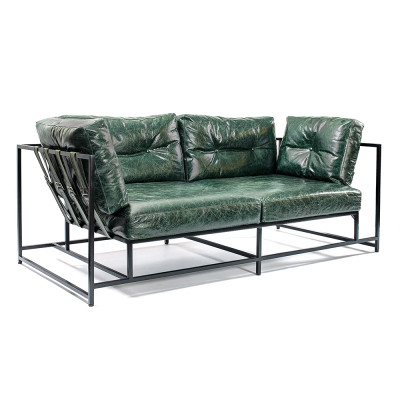 Диван Лофт Натуральная Винтажная кожа Зеленый Two Seat Encounter Leather Sofa