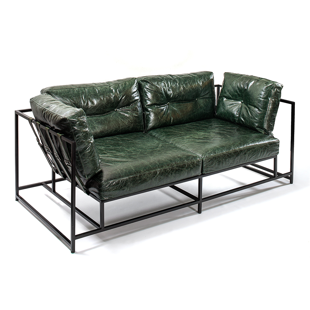 Диван Лофт Натуральная Винтажная кожа Зеленый Two Seat Encounter Leather Sofa