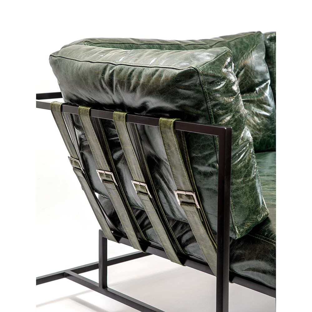 Диван Лофт Натуральная Винтажная кожа Зеленый Two Seat Encounter Leather Sofa