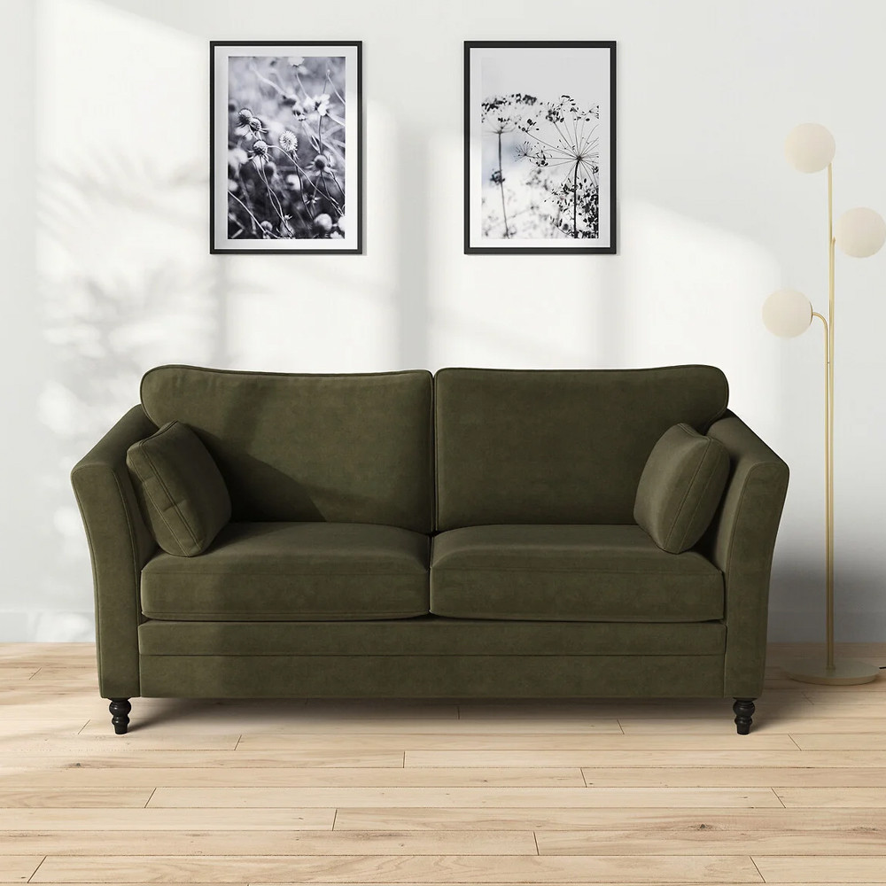 Диван с обивкой из велюра зеленый Gibbs Dark Green Sofa