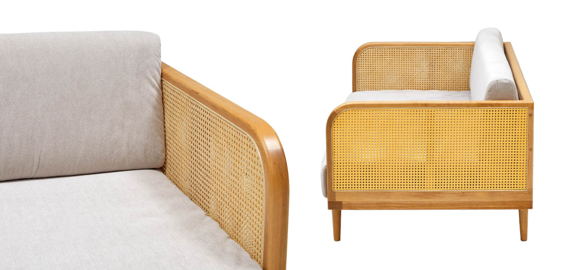 Диван с отделкой из ротанга Nava Rattan Decor Sofa Light