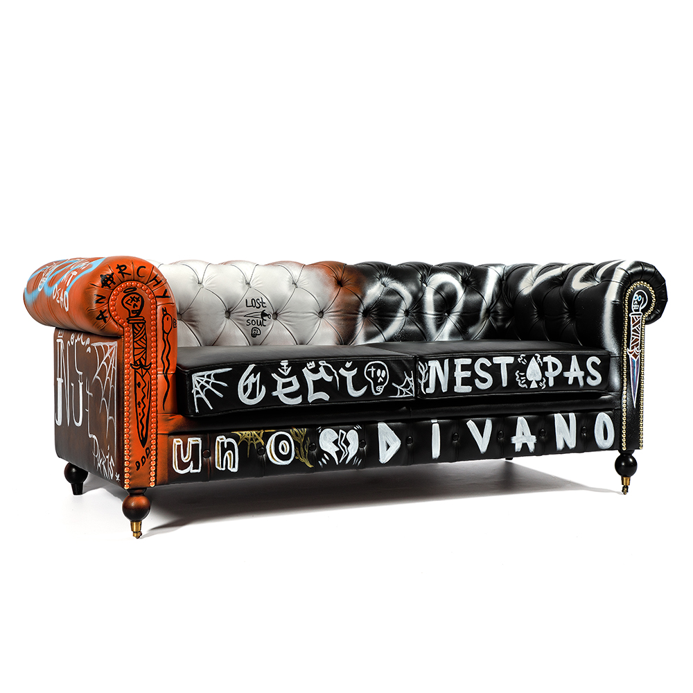 Диван Честерфильд граффити graffiti Orange Sofa натуральная кожа