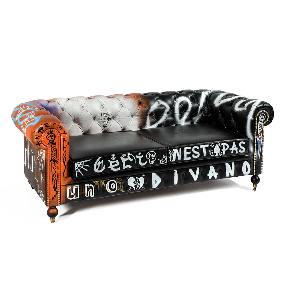Диван Честерфильд граффити graffiti Orange Sofa натуральная кожа