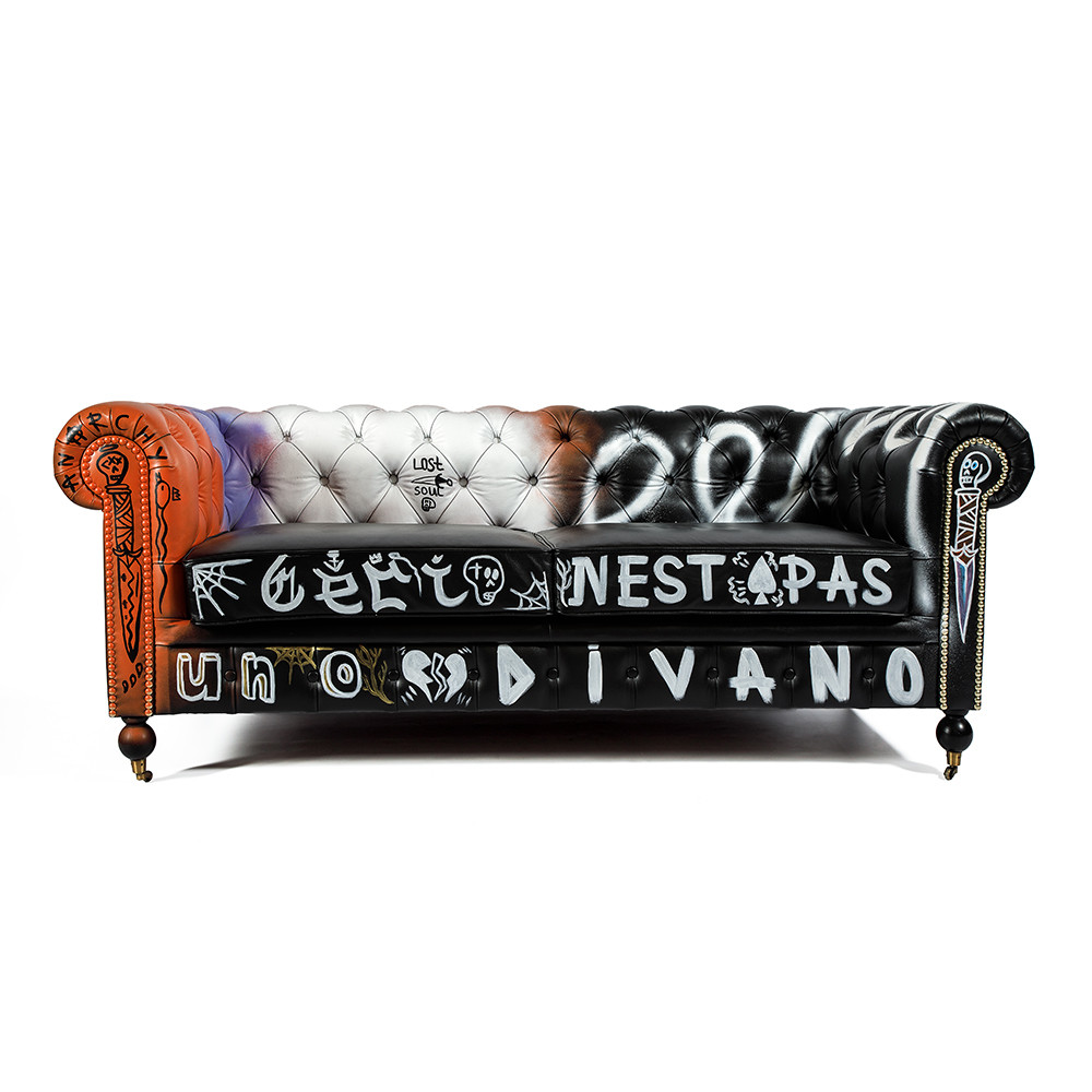 Диван Честерфильд граффити graffiti Orange Sofa натуральная кожа