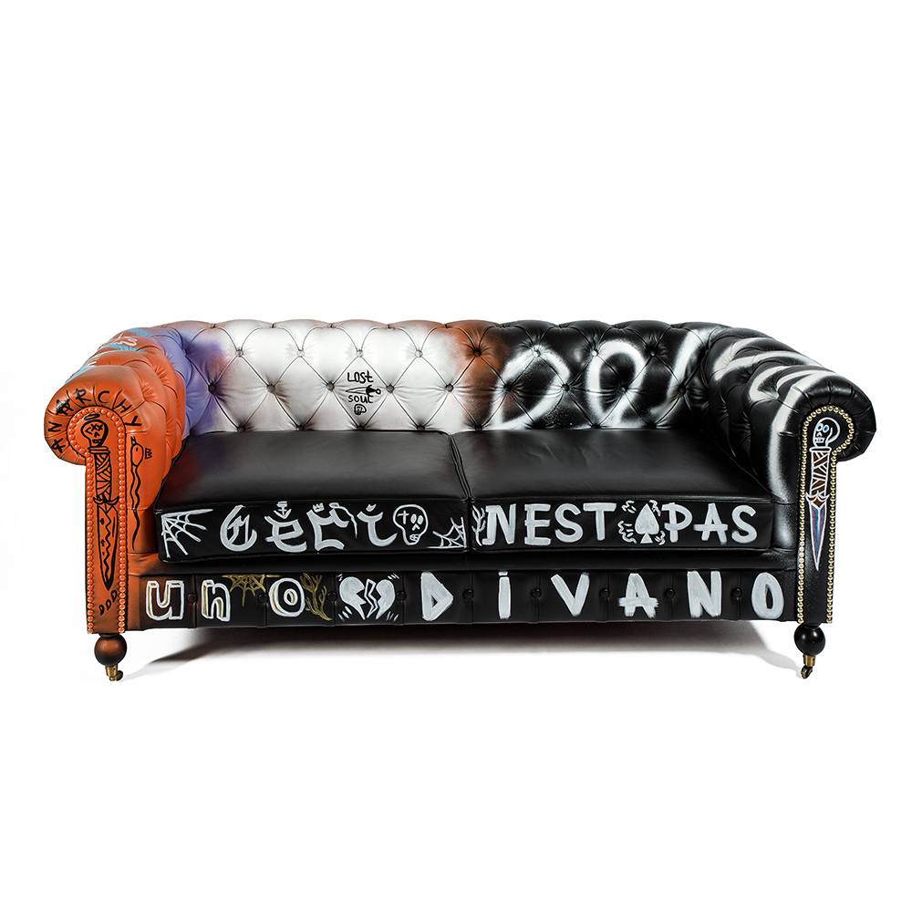 Диван Честерфильд граффити graffiti Orange Sofa натуральная кожа