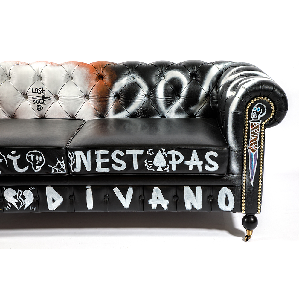 Диван Честерфильд граффити graffiti Orange Sofa натуральная кожа