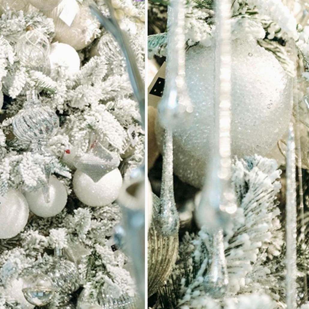 Дизайнерская Елка Заснеженная с Белыми елочными игрушками Christmas Tree White Hoarfrost
