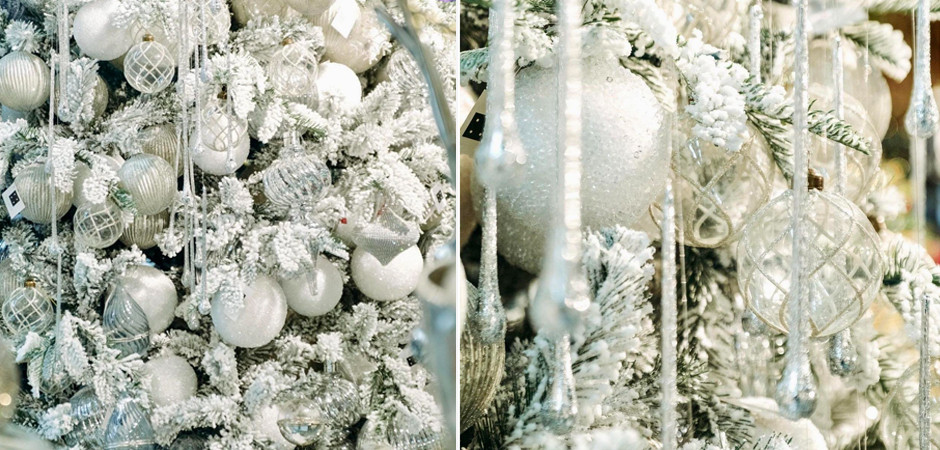 Дизайнерская Елка Заснеженная с Белыми елочными игрушками Christmas Tree White Hoarfrost