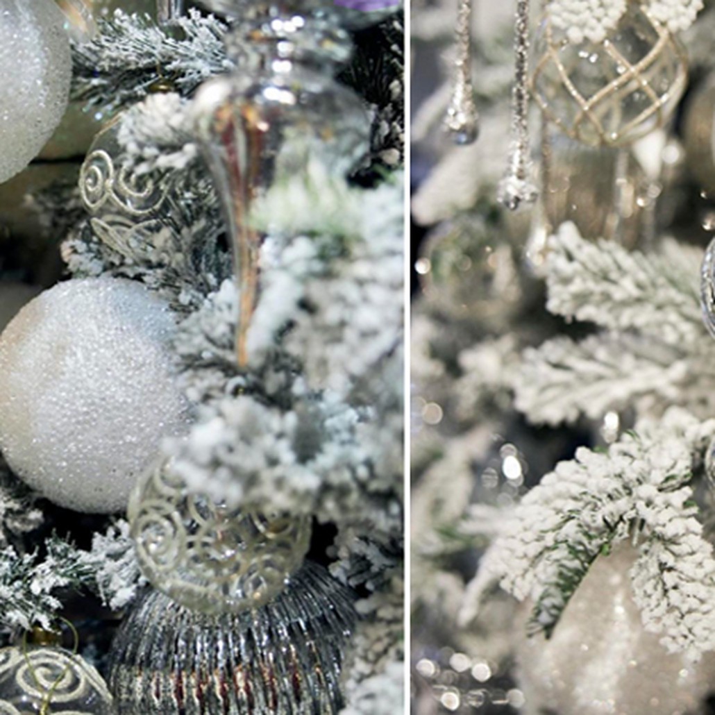 Дизайнерская Елка Заснеженная с Белыми елочными игрушками Christmas Tree White Hoarfrost