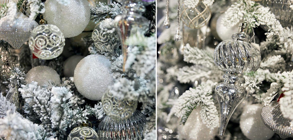 Дизайнерская Елка Заснеженная с Белыми елочными игрушками Christmas Tree White Hoarfrost