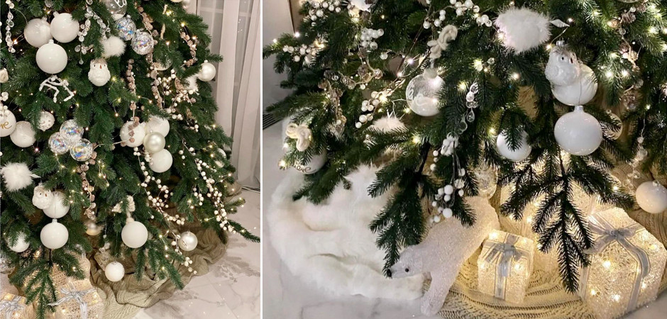 Дизайнерская Елка с Белым Декором Christmas Tree White Balls
