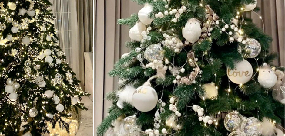 Дизайнерская Елка с Белым Декором Christmas Tree White Balls