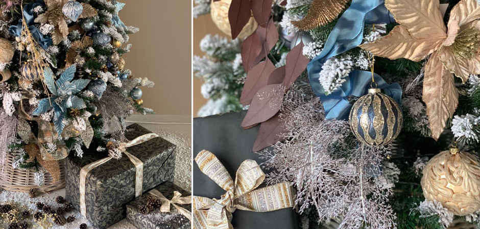 Дизайнерская Ель Голубой и Бежевый Декор Blue and Beige Decor