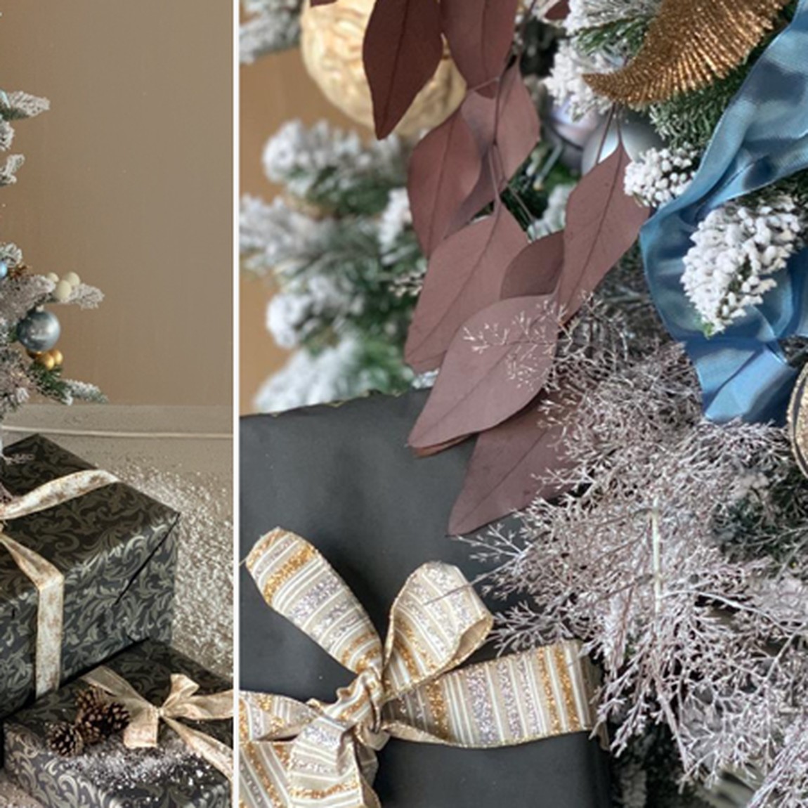 Дизайнерская Ель Голубой и Бежевый Декор Blue and Beige Decor