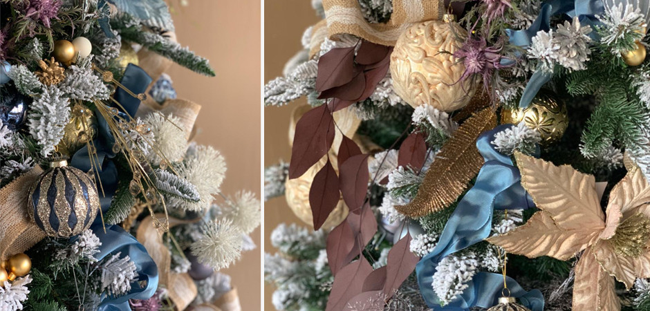 Дизайнерская Ель Голубой и Бежевый Декор Blue and Beige Decor