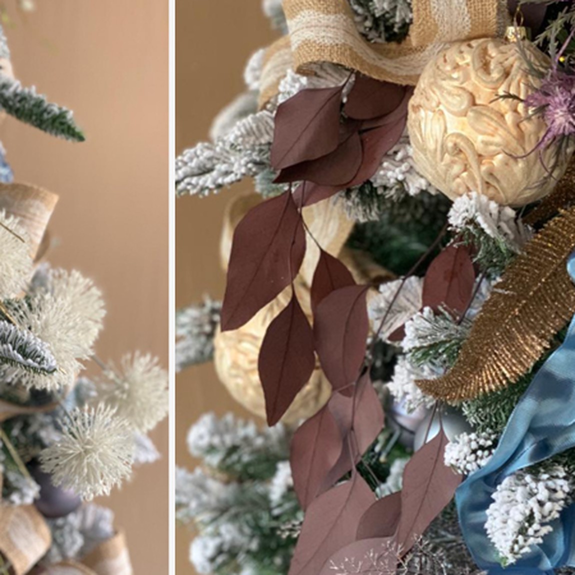 Дизайнерская Ель Голубой и Бежевый Декор Blue and Beige Decor