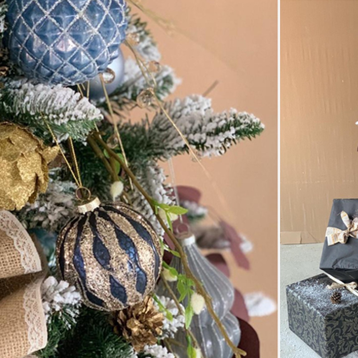 Дизайнерская Ель Голубой и Бежевый Декор Blue and Beige Decor