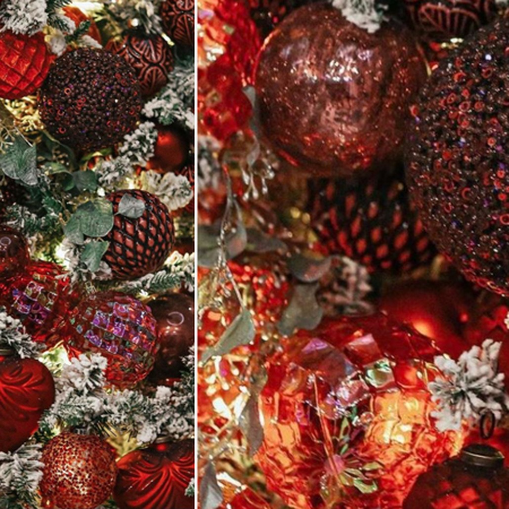 Дизайнерская Ель Заснеженная с Красными шарами Green and Red Spiral