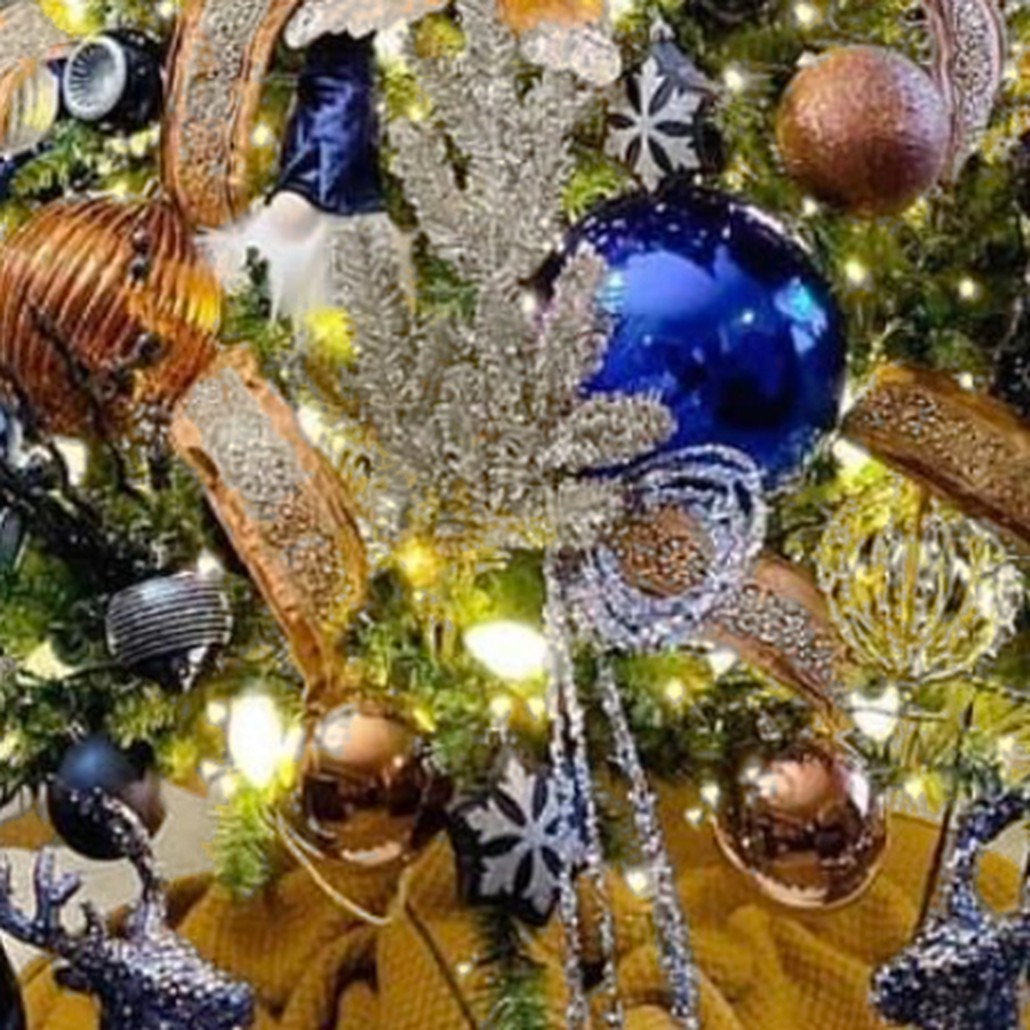 Дизайнерская Ель Синие Цветы Christmas tree Blue flowers
