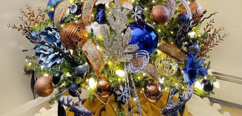 Дизайнерская Ель Синие Цветы Christmas tree Blue flowers