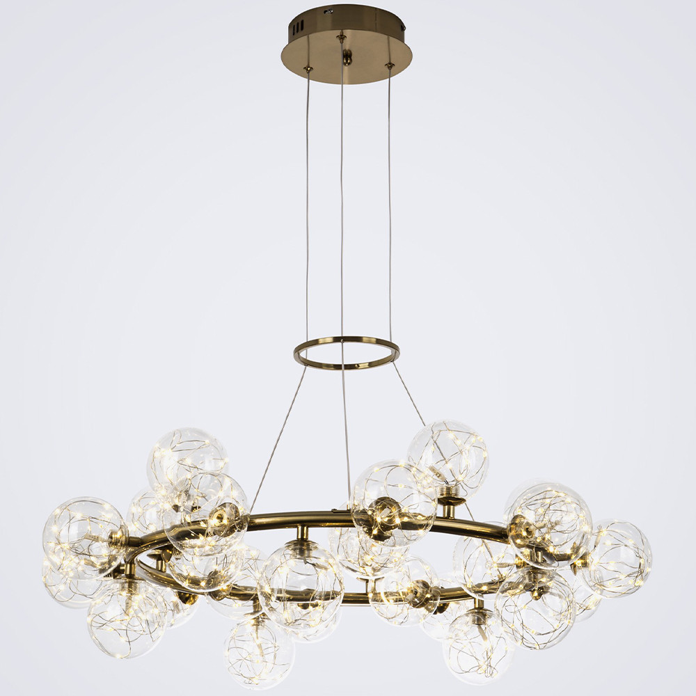 Дизайнерская кольцевая люстра с гирляндой внутри стеклянных сферических плафонов Iona Garland Chandelier 25