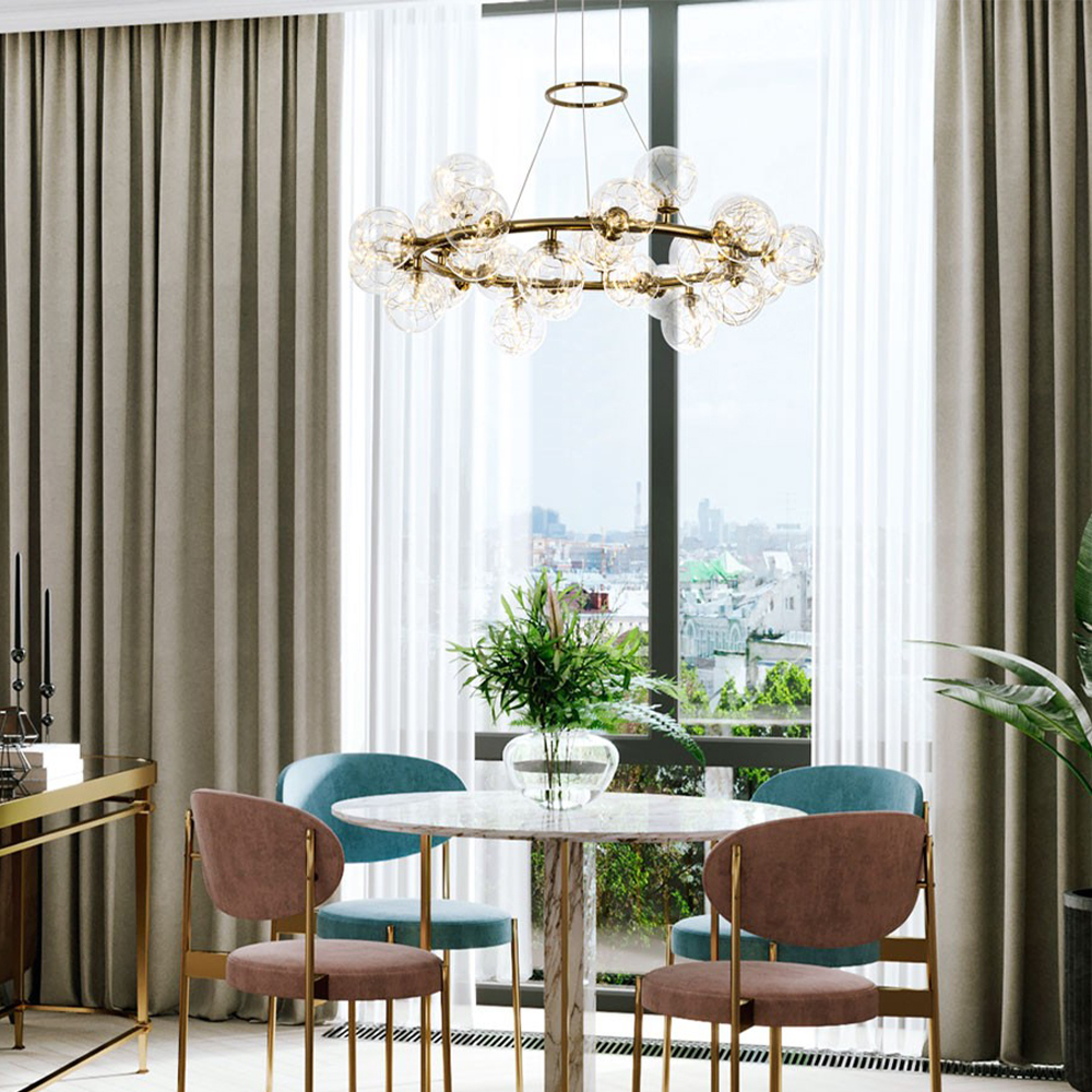 Дизайнерская кольцевая люстра с гирляндой внутри стеклянных сферических плафонов Iona Garland Chandelier 25