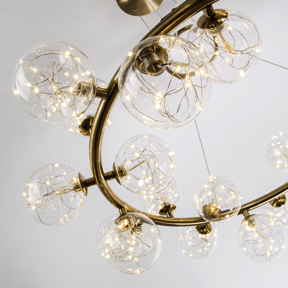 Дизайнерская кольцевая люстра с гирляндой внутри стеклянных сферических плафонов Iona Garland Chandelier 25