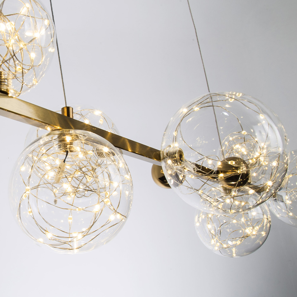 Дизайнерская линейная люстра с гирляндой внутри стеклянных плафонов Iona Garland Chandelier