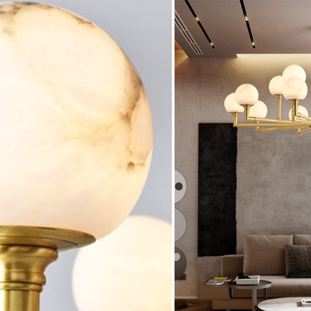 Дизайнерская люстра 15 плафонов из натурального мрамора Marble Plafond Chandelier