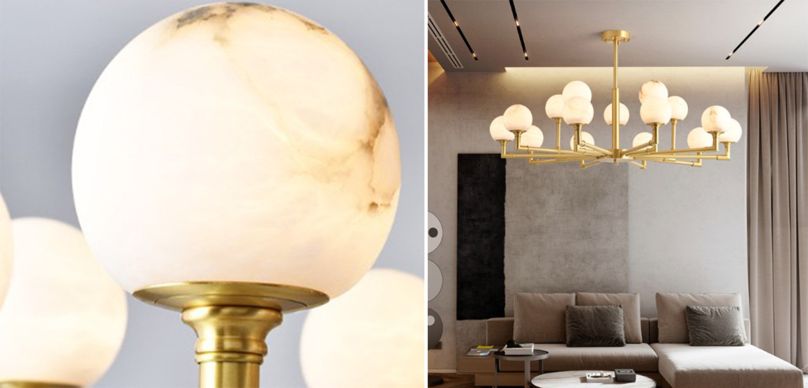 Дизайнерская люстра 15 плафонов из натурального мрамора Marble Plafond Chandelier