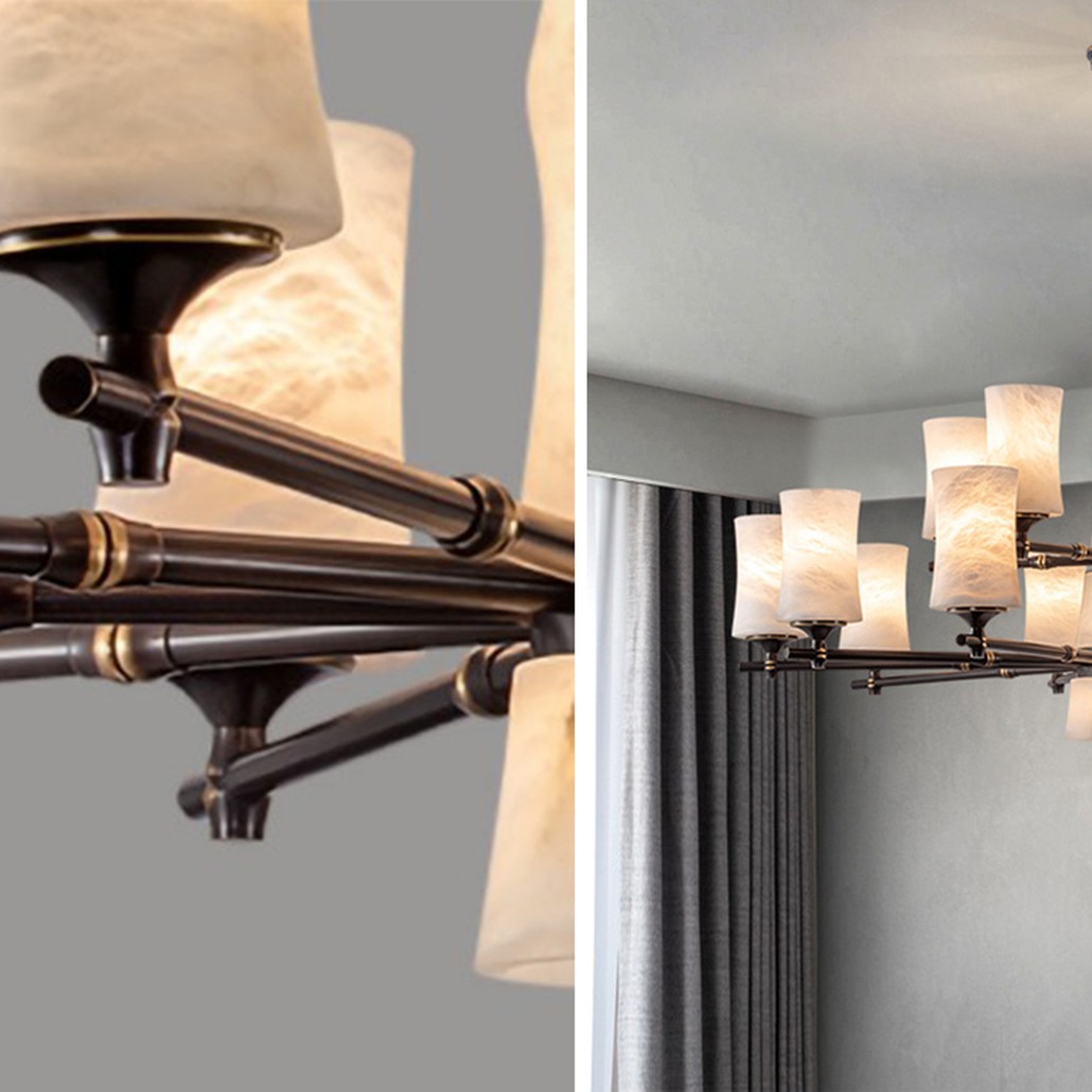 Дизайнерская люстра 15 плафонов из натурального мрамора Marble Shades Chandelier