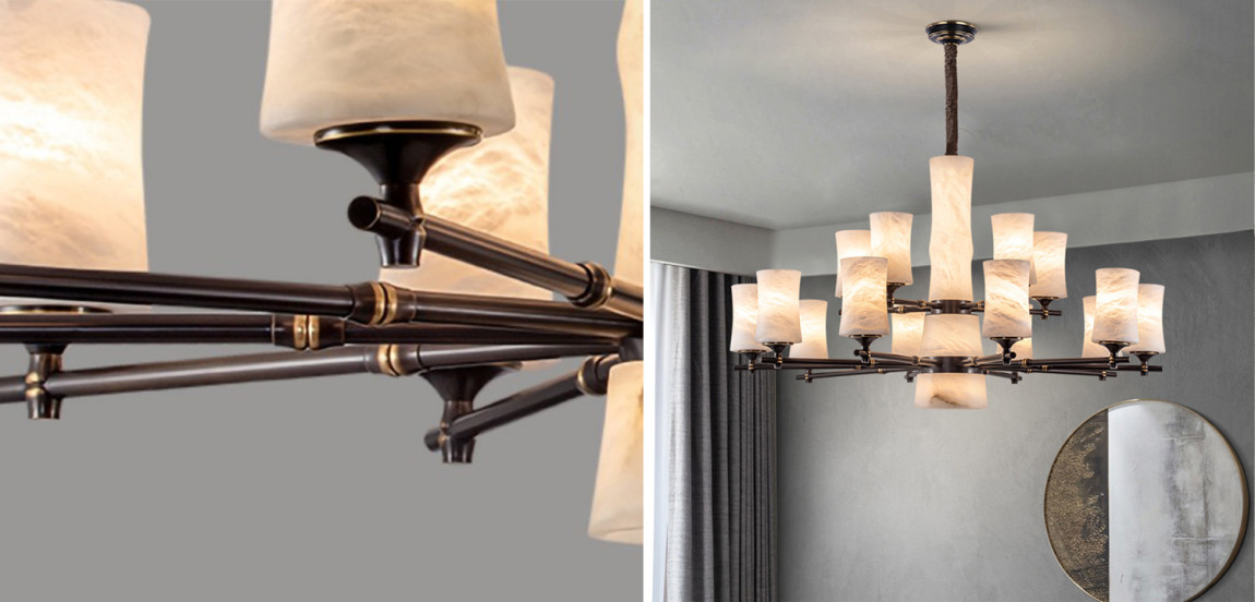 Дизайнерская люстра 15 плафонов из натурального мрамора Marble Shades Chandelier