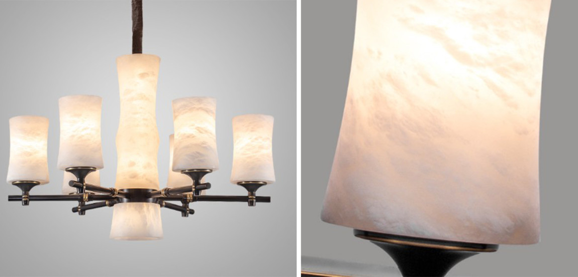 Дизайнерская люстра 6 плафонов из натурального мрамора Marble Shades Chandelier