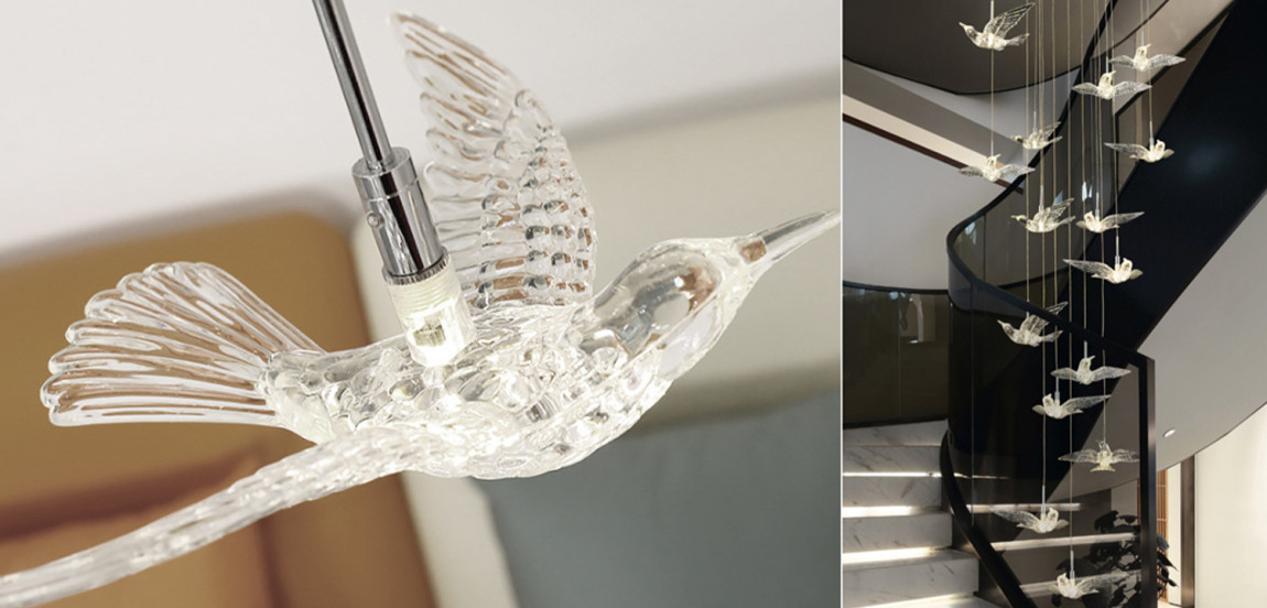 Дизайнерская люстра для лестницы с птицами Glowing Birds