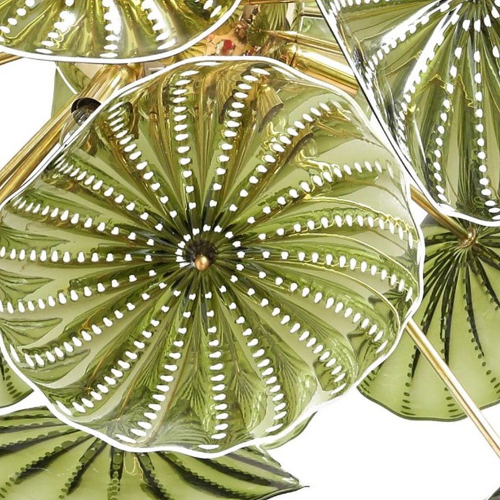 Дизайнерская Люстра Зеленое Стекло Модерн середины ХХ века Murano Hand Blown Chartreuse Green Glass Chandelier