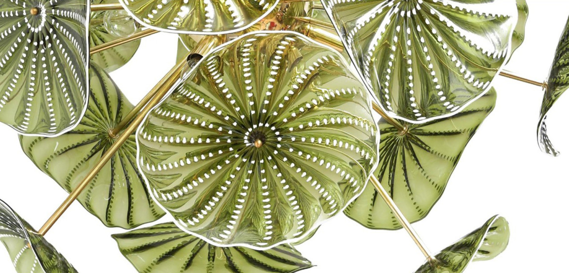 Дизайнерская Люстра Зеленое Стекло Модерн середины ХХ века Murano Hand Blown Chartreuse Green Glass Chandelier