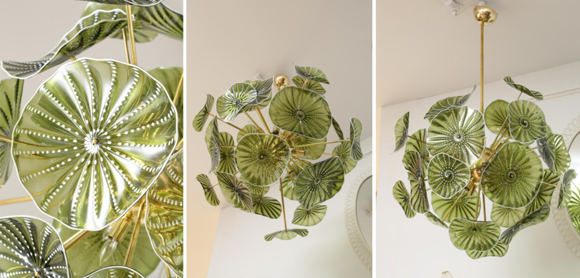 Дизайнерская Люстра Зеленое Стекло Модерн середины ХХ века Murano Hand Blown Chartreuse Green Glass Chandelier