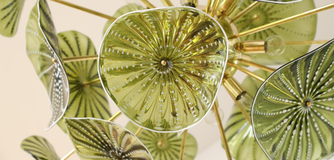 Дизайнерская Люстра Зеленое Стекло Модерн середины ХХ века Murano Hand Blown Chartreuse Green Glass Chandelier