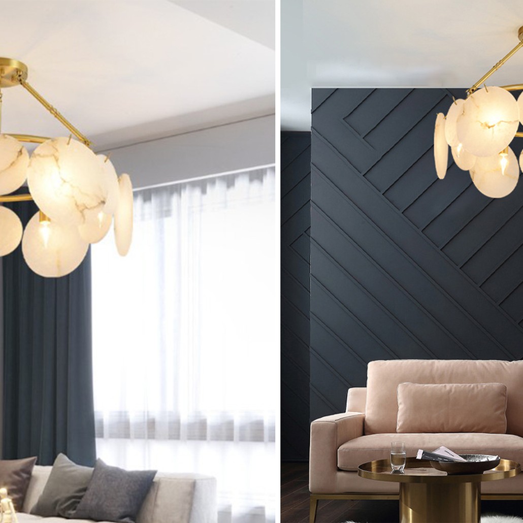 Дизайнерская люстра с круглыми мраморными подвесами Round Marble Pendants