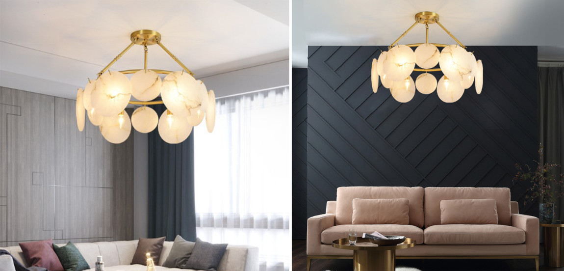 Дизайнерская люстра с круглыми мраморными подвесами Round Marble Pendants