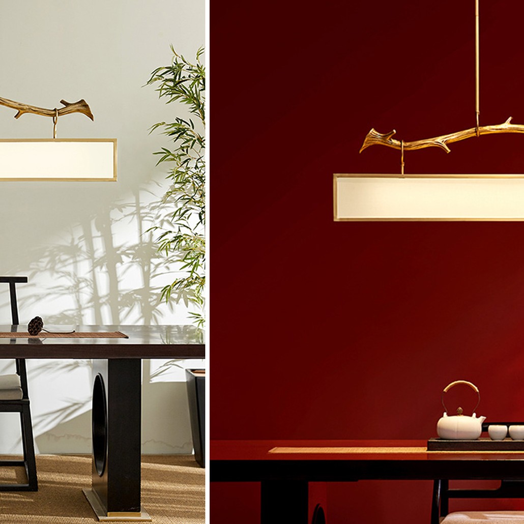 Дизайнерская прямоугольная люстра с золотой веткой Rectangular chandelier golden branch