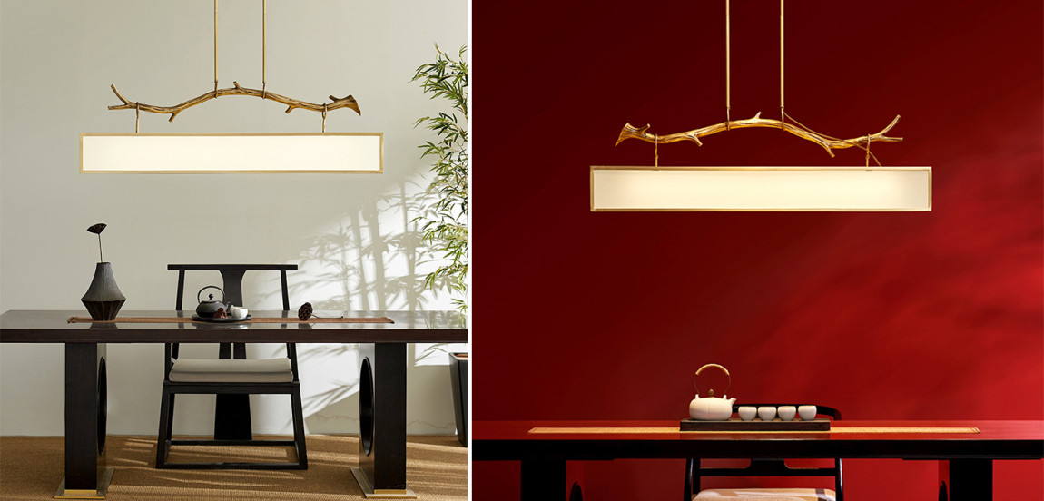 Дизайнерская прямоугольная люстра с золотой веткой Rectangular chandelier golden branch